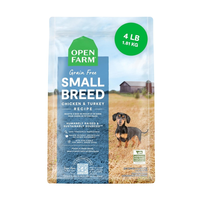 Open Farm, Grain-Free Dry Dog Food for Small Breeds, High-Protein Kibble, Sustainably & Ethically Sourced Ingredients, Non-GMO Veggies & Superfoods, Chicken & Turkey Recipe for Small Dogs, 4lb Bag