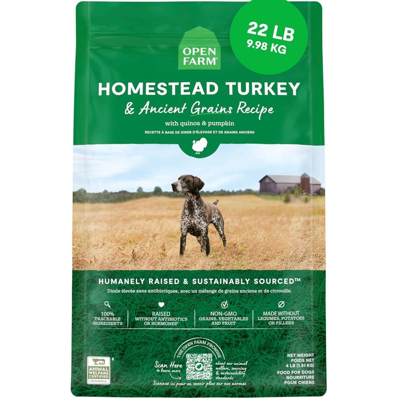 Open Farm, Ancient Grains Dry Dog Food, Protein-Rich & Nutrient Dense, 90% Animal Protein Mixed with Non-GMO Fruits, Veggies and Superfoods, Harvest Chicken Recipe, 22lb Bag